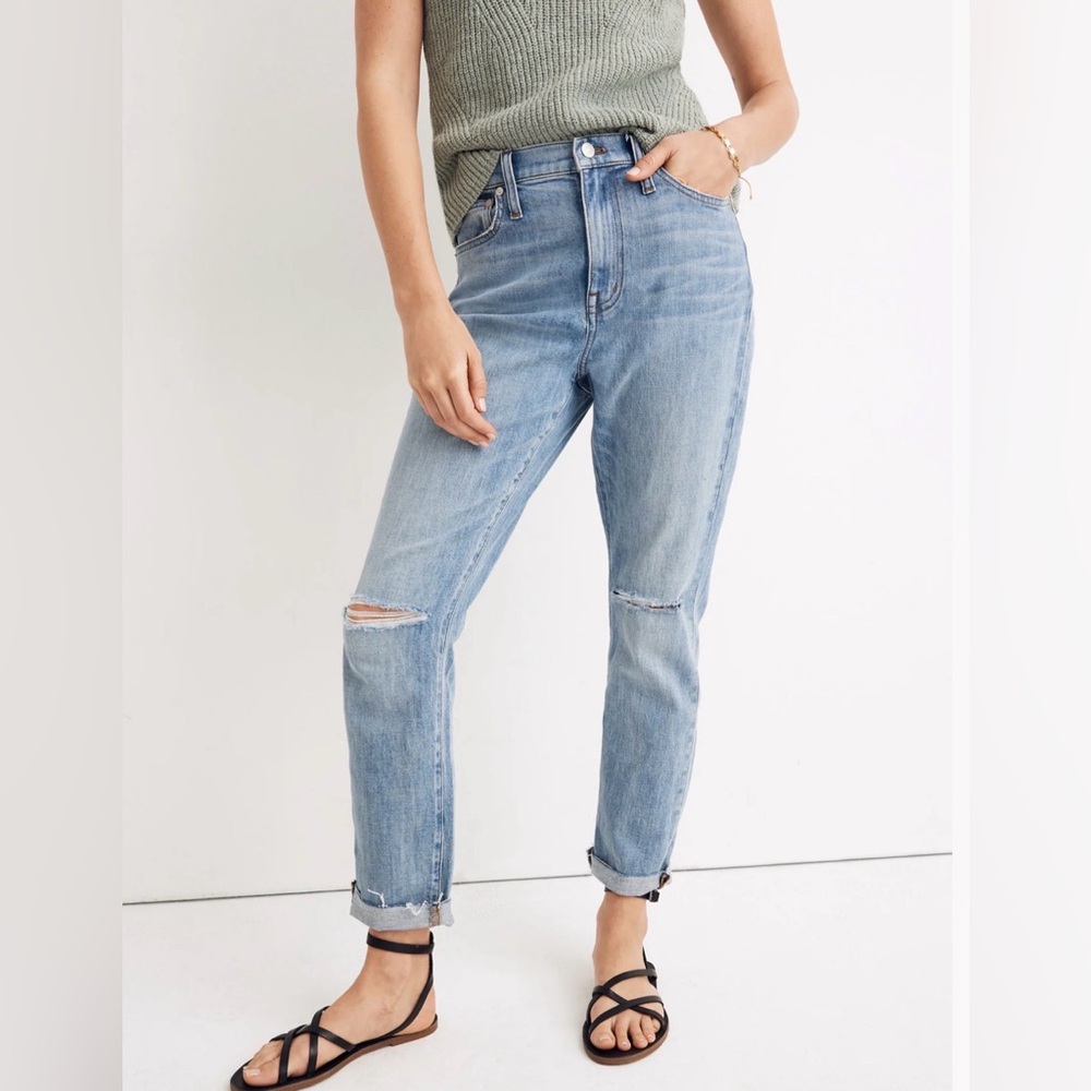 NEW Madewell High Rise Slim Straight Crop‎ Boy Jean Elkhart wash Ripped Edition